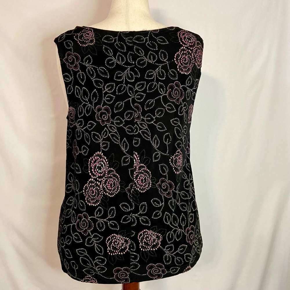 Vikki Vi Black & Flowered Print 2 Piece Tank and Jacket Twin Set Plus Size 1X - Picture 4 of 15